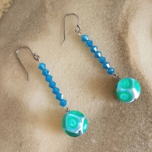 Italian Glass Swarovski Crystal Dangle Earrings